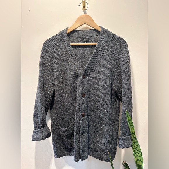 J. Crew• Charcoal Ribbed Button-Front Cardigan - Picture 1 of 5
